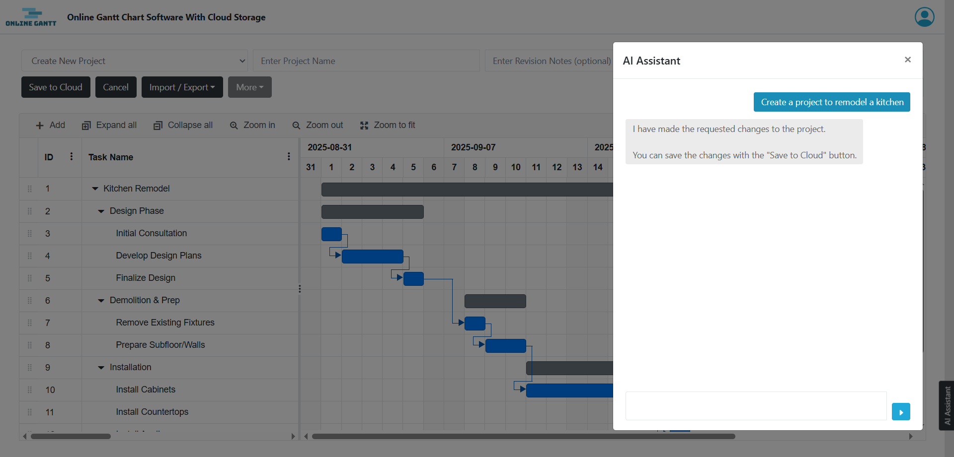 AI Assistant for Gantt Charts